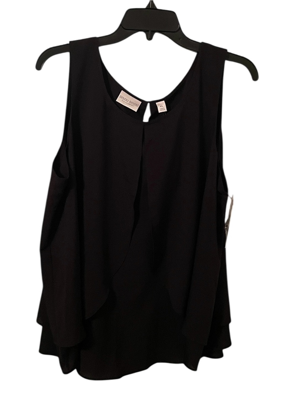 Bisou Bisou Women's Black Sleeveless Layered Cut Out Top Tank Size XL‎